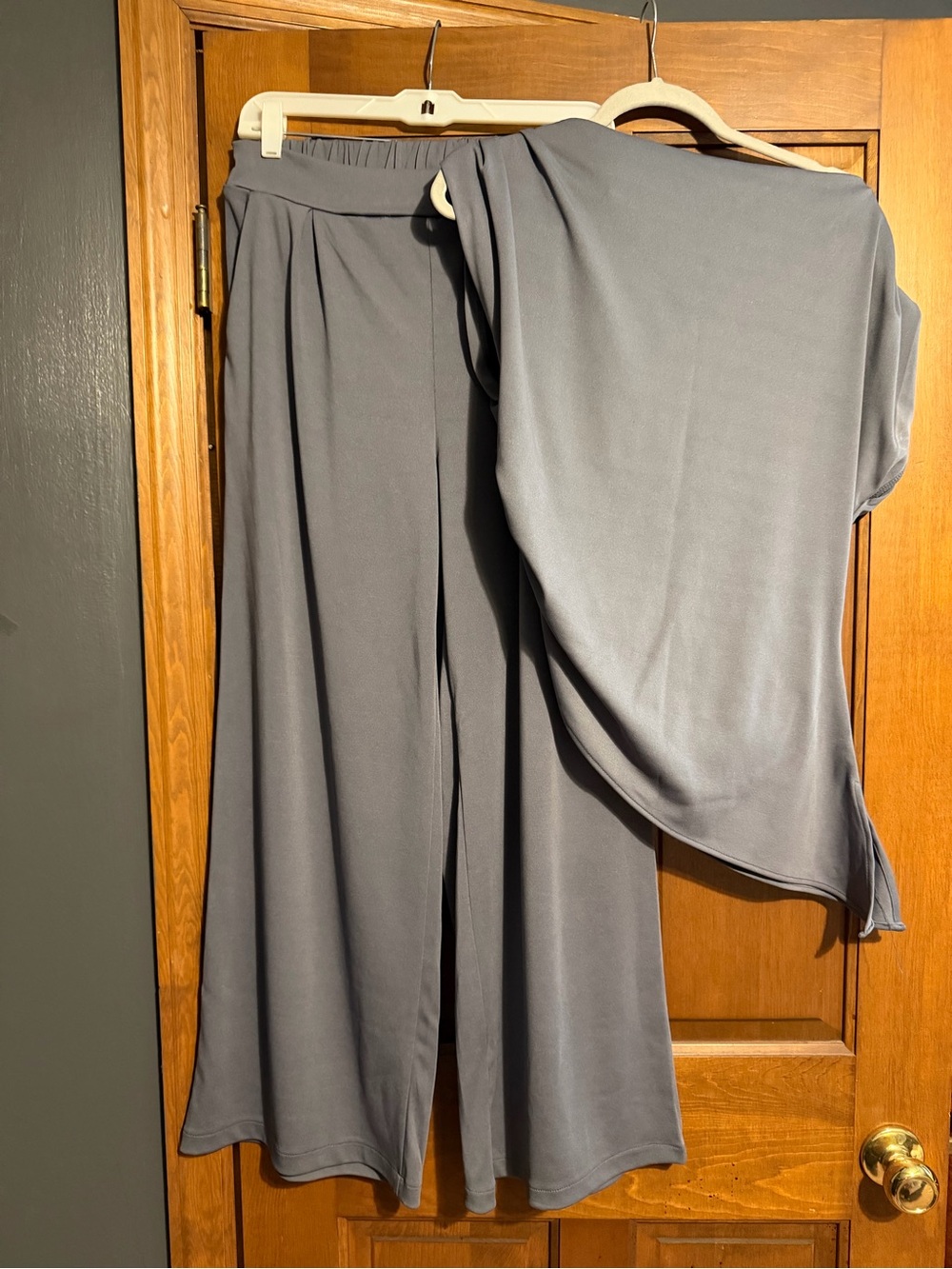 Women's Wide-Leg Lounge Pants and Sleeveless Asymmetrical Top in Slate Gray
